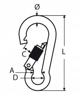 Karabińczyk nierdzewny z zabezpieczeniem 5x50